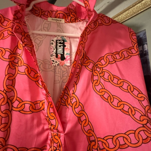 Sunday Up bright pink mod chain link print caftan - Picture 3 of 3